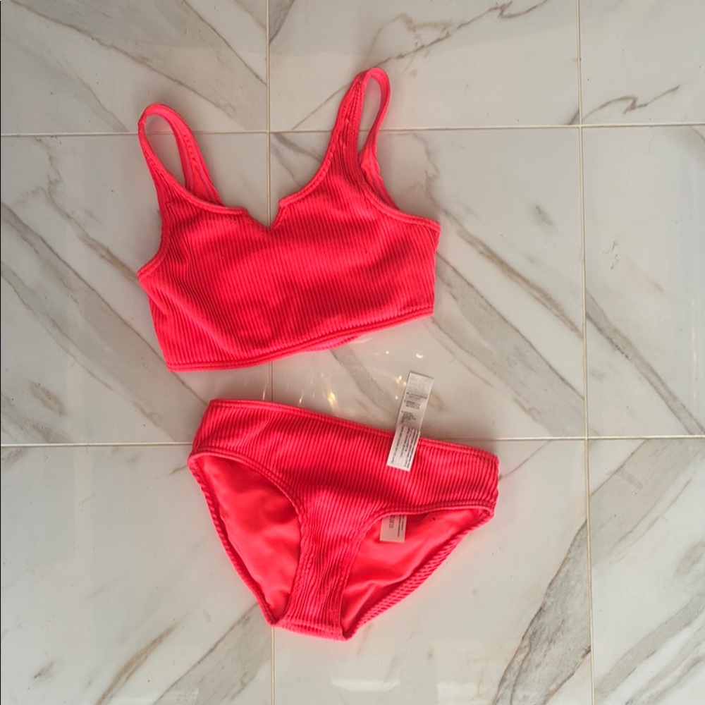 Girl’s Abercrombie neon pink/coral  swim suit size 9/10